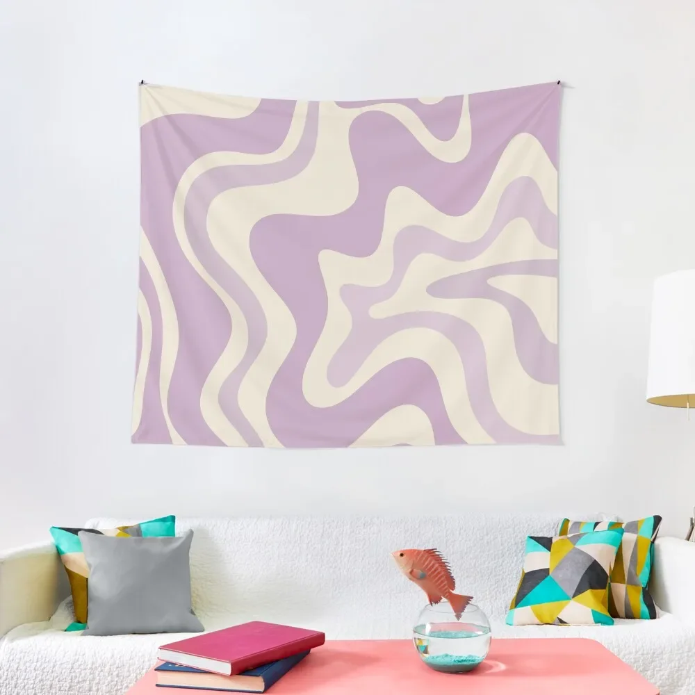 

Retro Liquid Swirl Abstract Pattern in Lavender and Cream Tapestry Anime Decor Tapestry