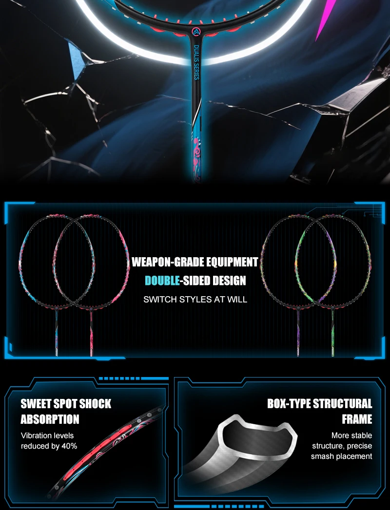 ALPSPORT SR2.0 Badmintonschläger mit doppelseitigem Farbdesign 9U 54g G5 T1000 Carbon 30LBS besaitet ultraleicht Balance 325±2mm schnelles Handling für Anfänger, Verein Schule Freizeit Training Angriff/Abwehr Kontrolle – Detail 4