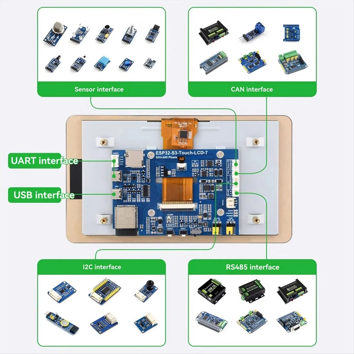 DT75BG  No Touch LCD 7 Inch Capacitive Display Screen 800x480 Development Board Xtensa LX7 WiFi BT5 CAN RS485 Sensor