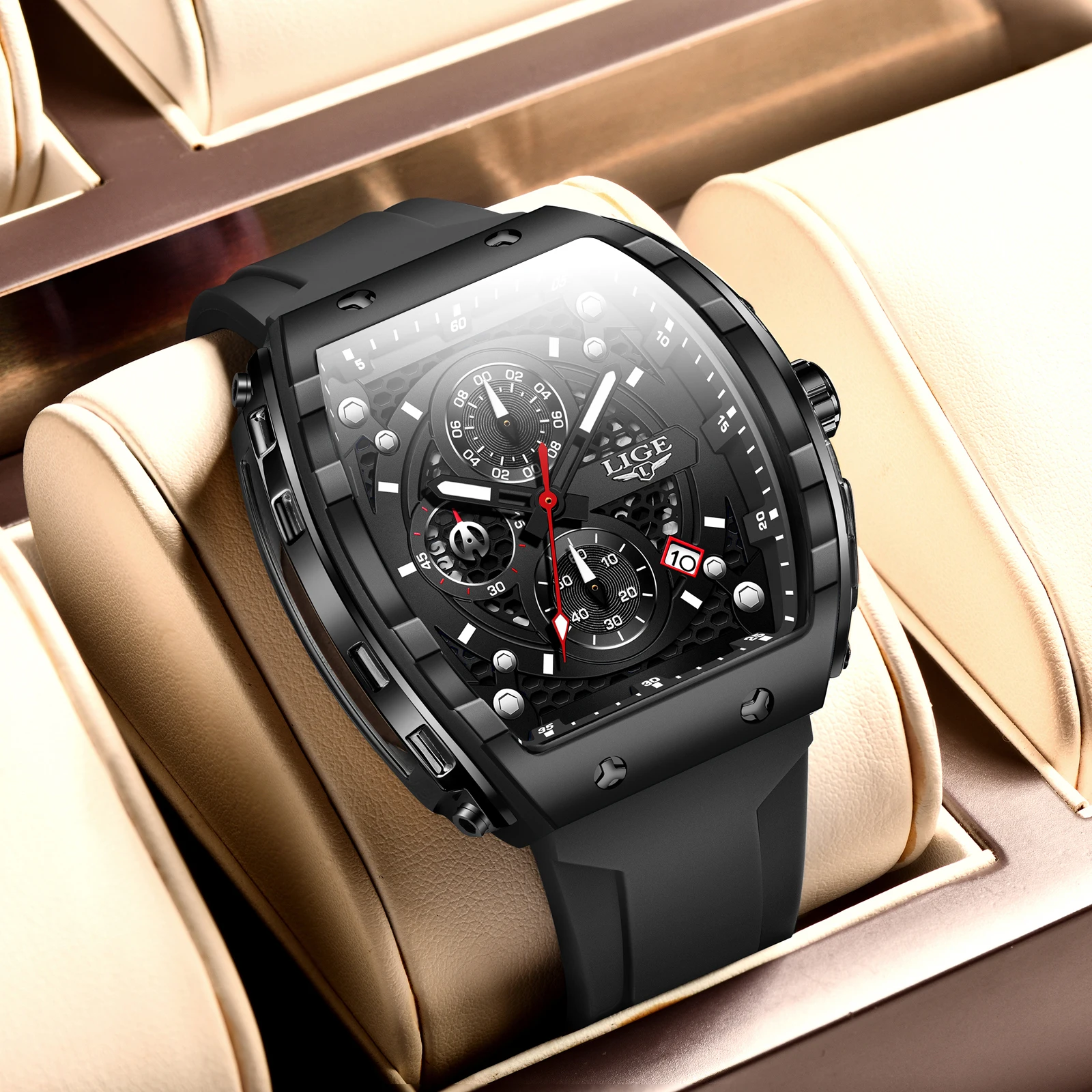LIGE Men Watch Date Business Stainless Steel Quartz Casual Luxury Fashion Sports Silicone Strap Relogios Masculino+Box