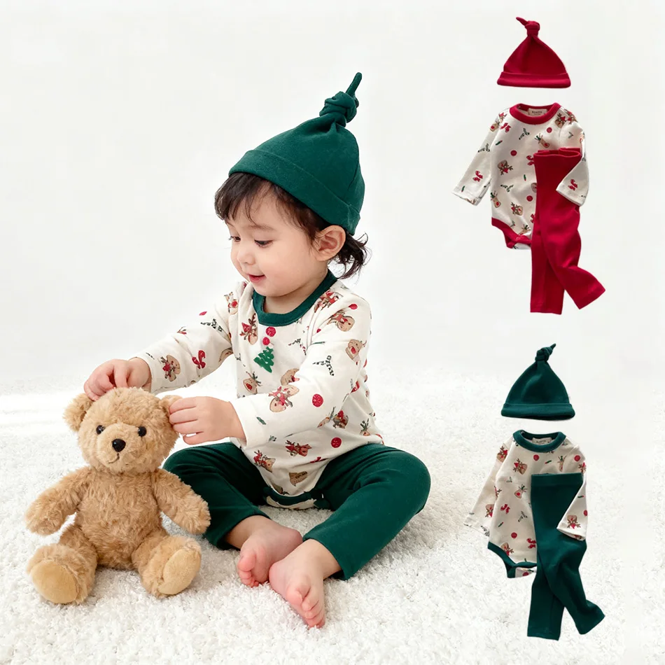 

New Year Baby Bodysuit 100% Cotton Soft Infant Deer Print Romper Winter Unisex Creeper Baby Shower Gift Christmas Home Clothes