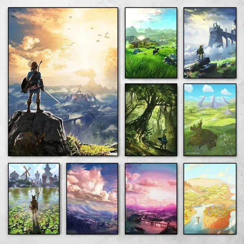 Pintura de Diamantes 5D DIY Aldea de Hyrule, Paisaje de Juego de Anime Zelda, Mosaico de Taladro Cuadrado/Redondo Completo, Decoración del Hogar, Regalo
