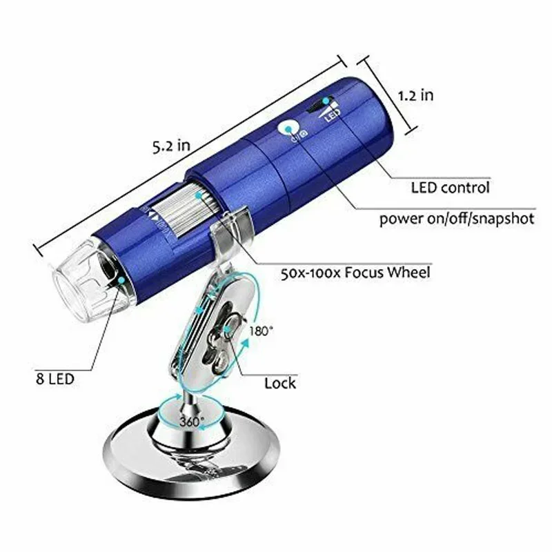 

Newest HD 1080P WIFI Digital 1000x Microscope Magnifier Adjustable Camera with 8 Leds for Android ios iPhone iPad Smart phone