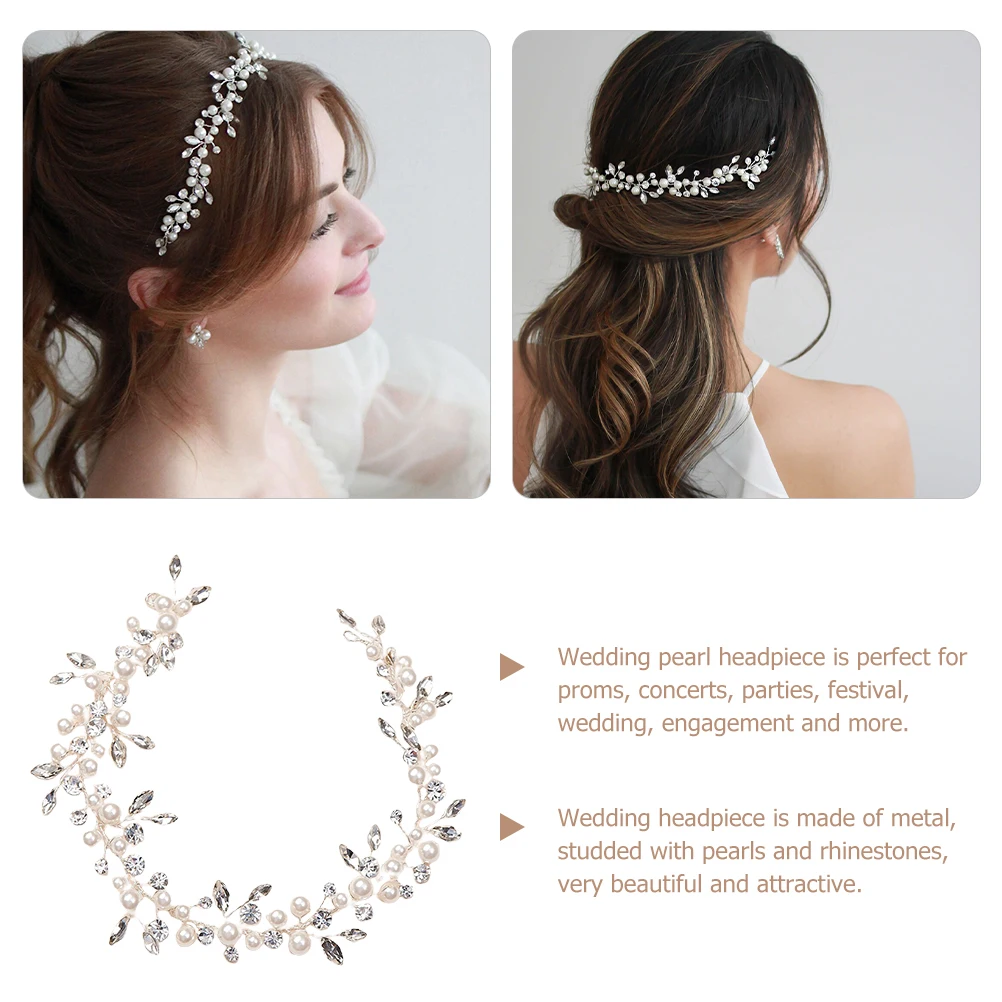 

Pearl Hair Band Bridal Headpiece Rhinestone Wedding Accessory Elegant Bride Tiara Flower Girl Hair Vine Pearl Wedding for Bride