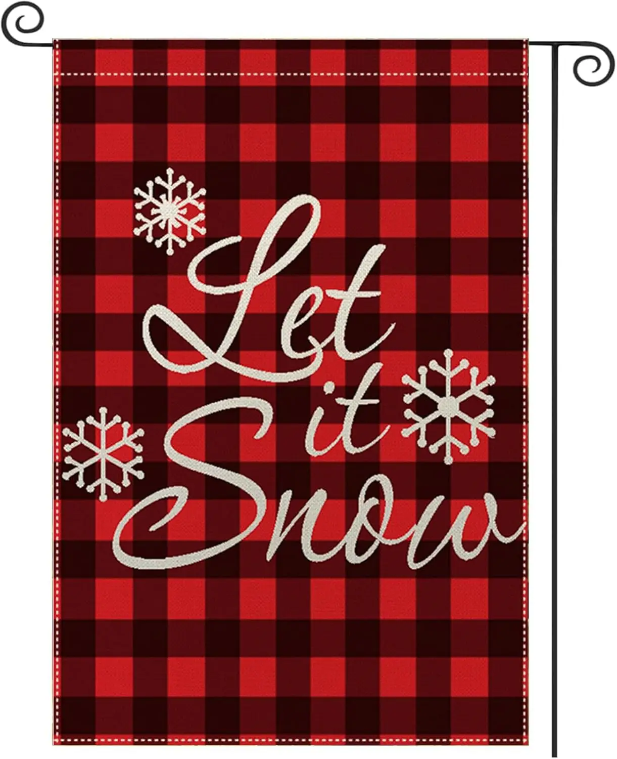 Winter Snowflakes Garden Flag 12 x 18 Inch Double Sided, Let it Snow Red Black Buffalo Plaid Flags Yard Outdoor Home Small D yyi