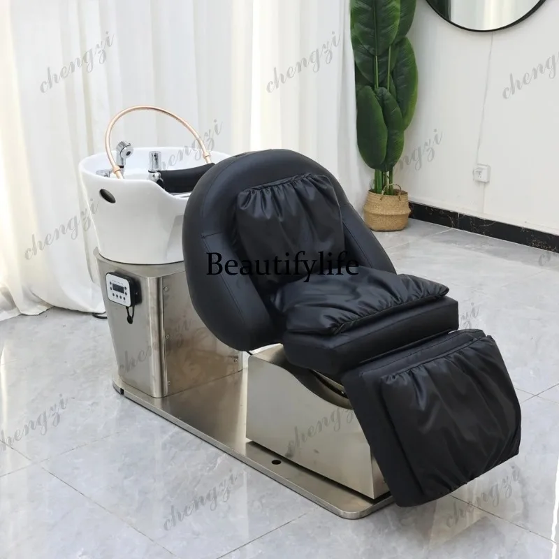 Hair Salon Rotating Thai Shampoo Massage Bed Head Spa Reclining Backwash Washing Bed with Ceramic Basin