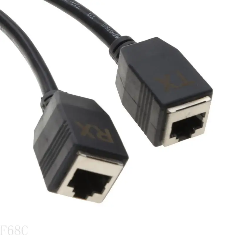 F68C 1 Пара Адаптер удлинения видео HDMI-совместимый RJ45 LAN-Ethernet Extender RX Самка с силовым кабелем 8.9in