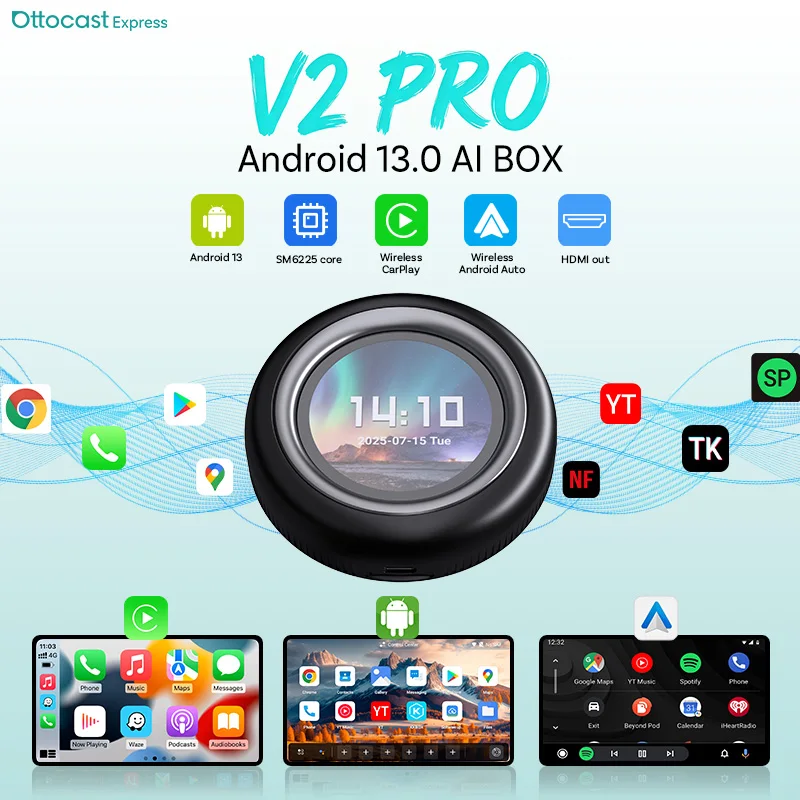 

Ottocast V2 Pro AI Box Wireless CarPlay Android Auto адаптер 8 ГБ 128 ГБ HDMI конвертер видеоприставка YouTube Netflix для Benz Audi