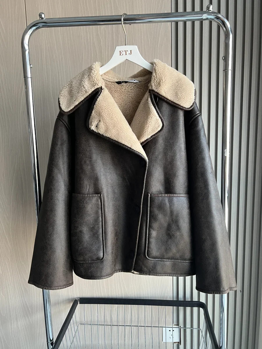 2026 autumn new European and American style women's fashionable casual temperament lapel button double-sided jacket