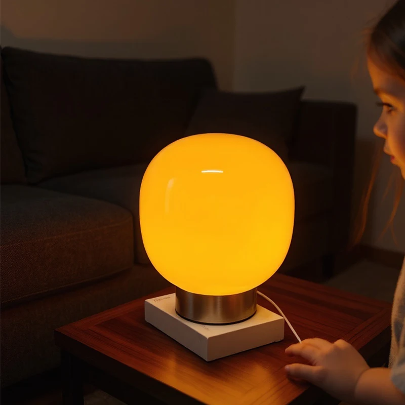 Macaron Glass Table Lamp, 3 Color Temperature Dimmable USB Bedside Night Light for Bedroom Living Room Decor Gifts