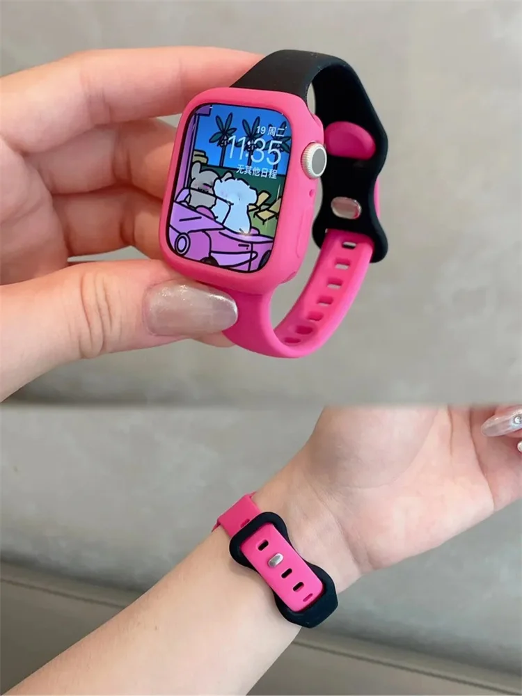 Y2k Cute Soft Silicone Strap+Case For Apple Watch Ultra2 Band 49mm 41 45 40 44 42 For iwatch Series 9 8 7 SE 6 Correa Sport Band