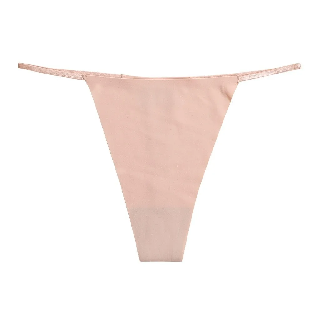 Breathable Cotton Crotch Seamless Thongs Low Waist Ice Silk Bikini Briefs Traceless Solid Color T-back Panties Underwear