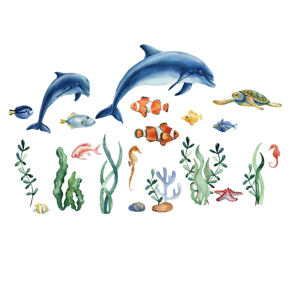 Blue Sea Fish Bubble Underwater world Underwater animal Wall Sticker per camerette per bambini bagno decorazione della casa murales