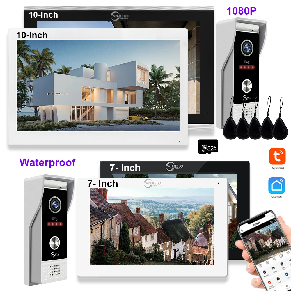 Wifi Apartment Video Intercom Door Phone 1080P Wired Doorbell Camera Access Control Card 7/10 Inch Monitor Touch Screen for Home