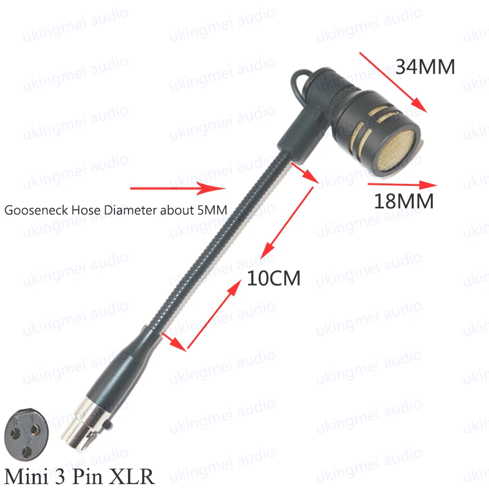 Hypercardioïde dynamische zwanenhalsmicrofoon voor saxofoon orkest trompet met mini 3pin bedoeld voor AKG draadloze zender