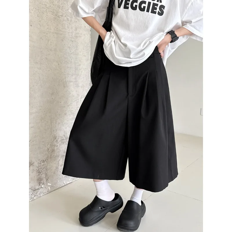 Japanese Leisure Suit Cropped Shorts Women's Summer New Commuter Pleated Loose Wide-leg Straight Pants