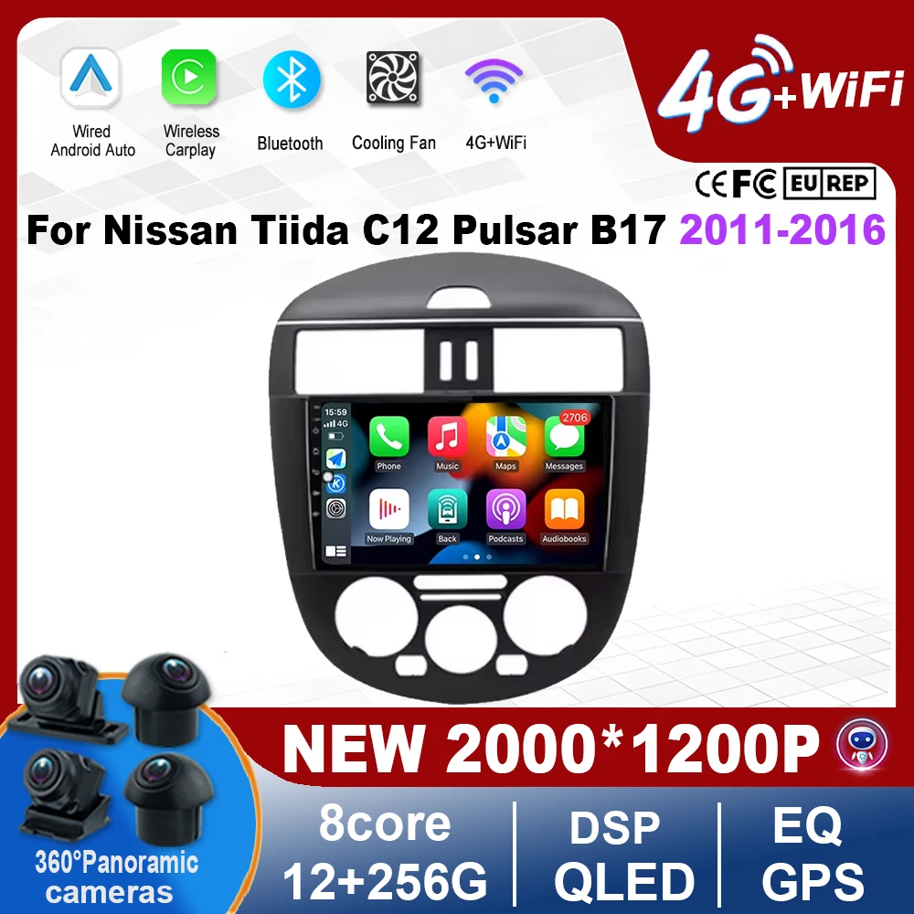 

Android 16 Touch Screen For Nissan Tiida C12 Pulsar B17 2011-2016 Wireless CarPlay Auto Radio Car Multimedia Bluetooth Tools