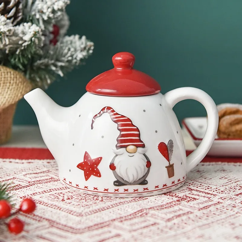 

Nordic Santa Claus Ceramic Teapot Creative Christmas Supplies Home Decor Ornament Drinkware Kettle Coffee Pot Kitchen Decoration