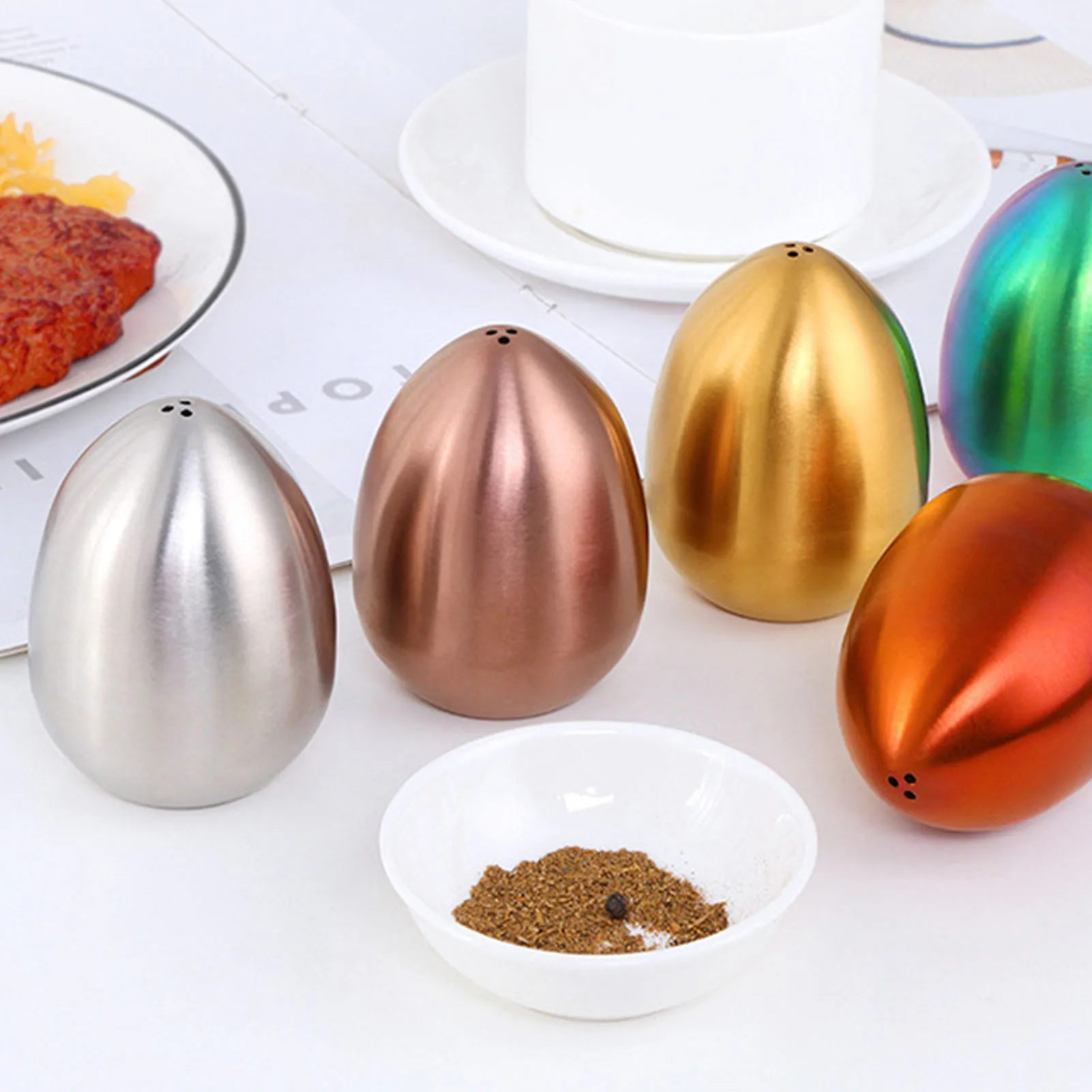 برطمان توابل على شكل بيضة من الفولاذ المقاوم للصدأ ، متعدد الأغراض ، 3 فتحات ، مانع للتسرب ، موزع ملح وفلفل للمطبخ