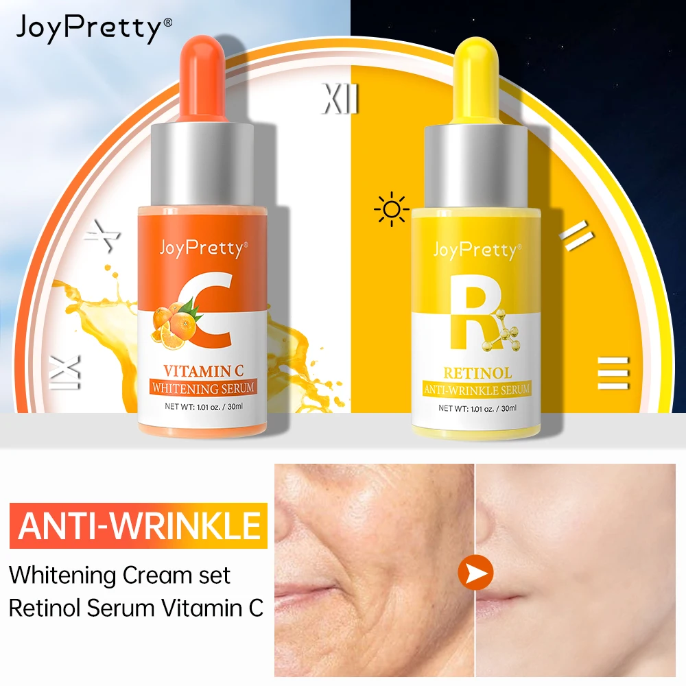 JoyPretty Retinol and Vitamin C Face Serum Set Whitening Dark Spot Remover Anti-Wrinkle Facial Skin Care