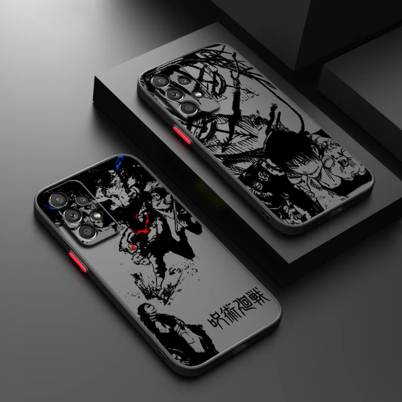 Jujutsu Kaisen funda de teléfono de animación para Samsung Note 9, 10, 20, M10, 20, 22, 31, 30S, 62, 32, 33, 53, 52, 51, 23, 40S, 60S, translúcida esmerilada