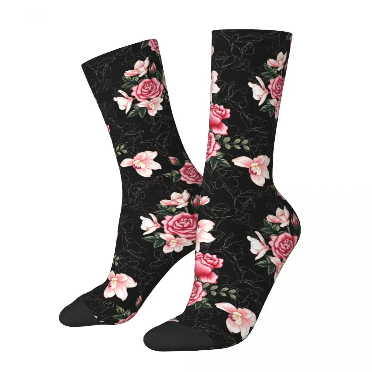 Pink Rose Flower Print Stockings Design Trendy Socks Autumn Anti-Slip Socks Couple Climbing Quality Socks