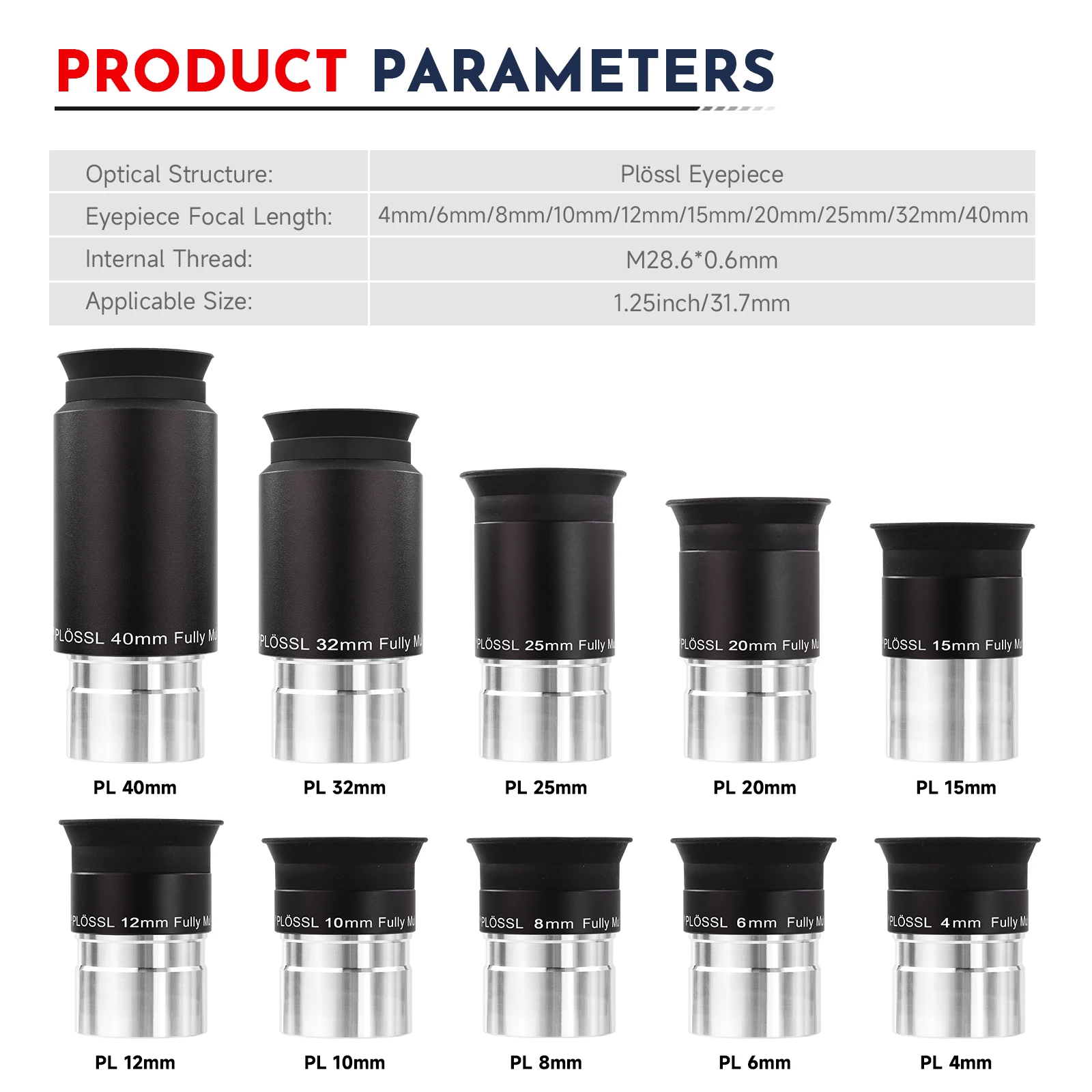 Datyson 1.25” 50 Deg Plossl Eyepiece 4 to 40mm Optional Fully Multi-Coated Telescope Accessory for Moon Planet Star Cluster