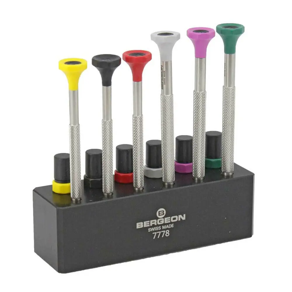 Bergeon 7778 Set of 6 Piece Screwdriver with Spare Blades and Screwdriver Stand