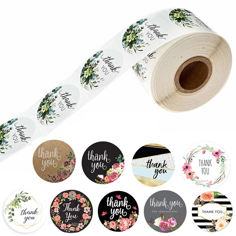 10 Style 50Pcs/wad  Floral Thank You Stickers 1 inch Round seal label handmade scrapbooking Envelope stationery sticker