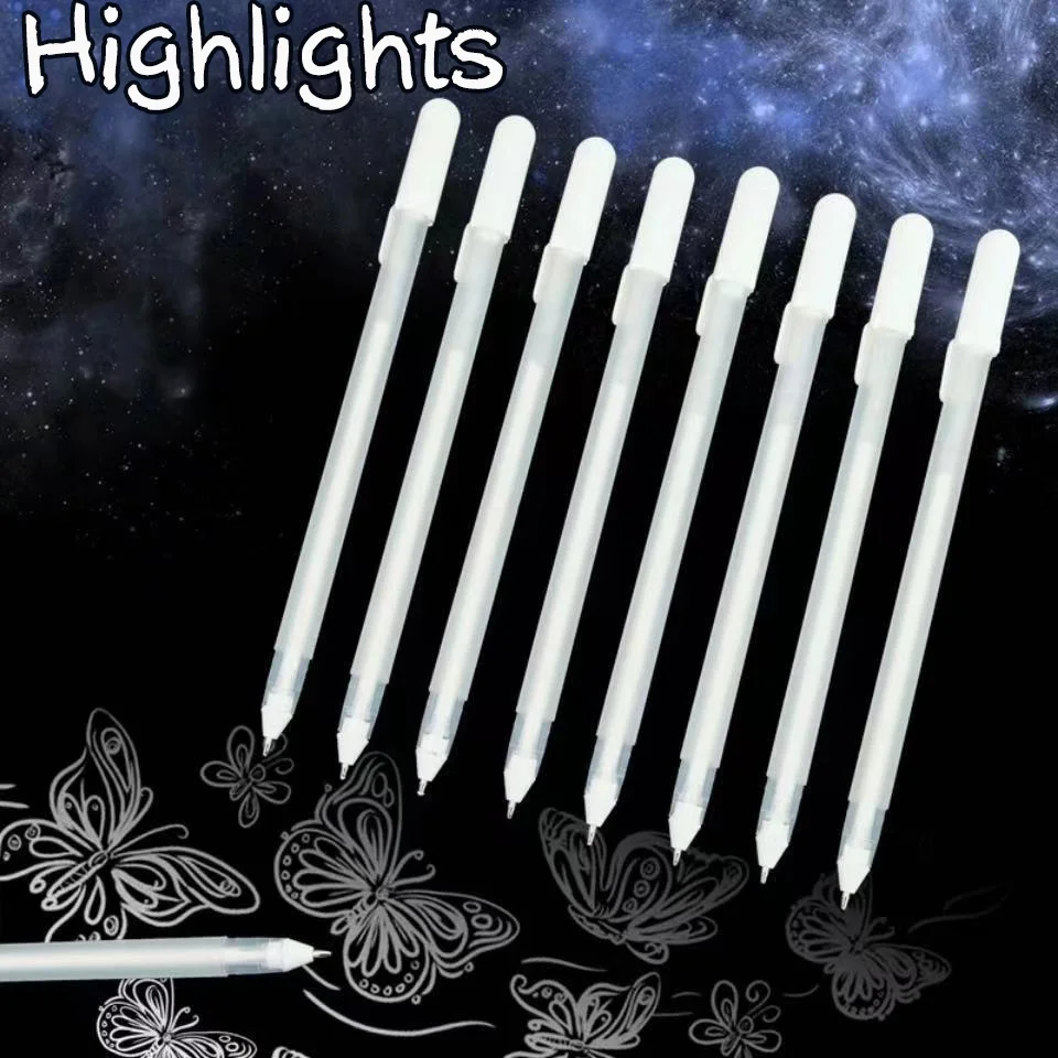 11/25/3Pcs White Gold Silver Highlights Pen 0.6mm Fine Tip Sketching Pens Artists Paper Drawing Design Illustration Art Album