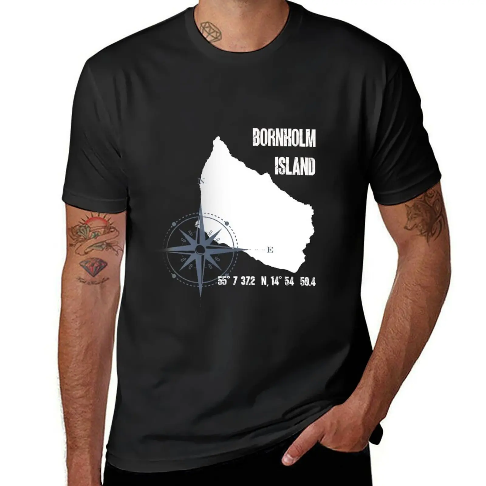 Bornholm Baltic Sea Island Coordinates Card T-Shirt quick drying boys animal print hippie clothes funnys t shirts for men