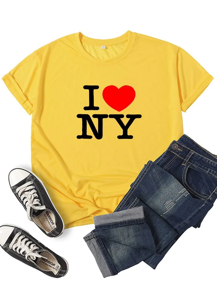 Women I Love NY New York Graphic T-shirt Girl Y2K Harajuku Black Pink Red New Tee Tops Female Funny Clothes Gift