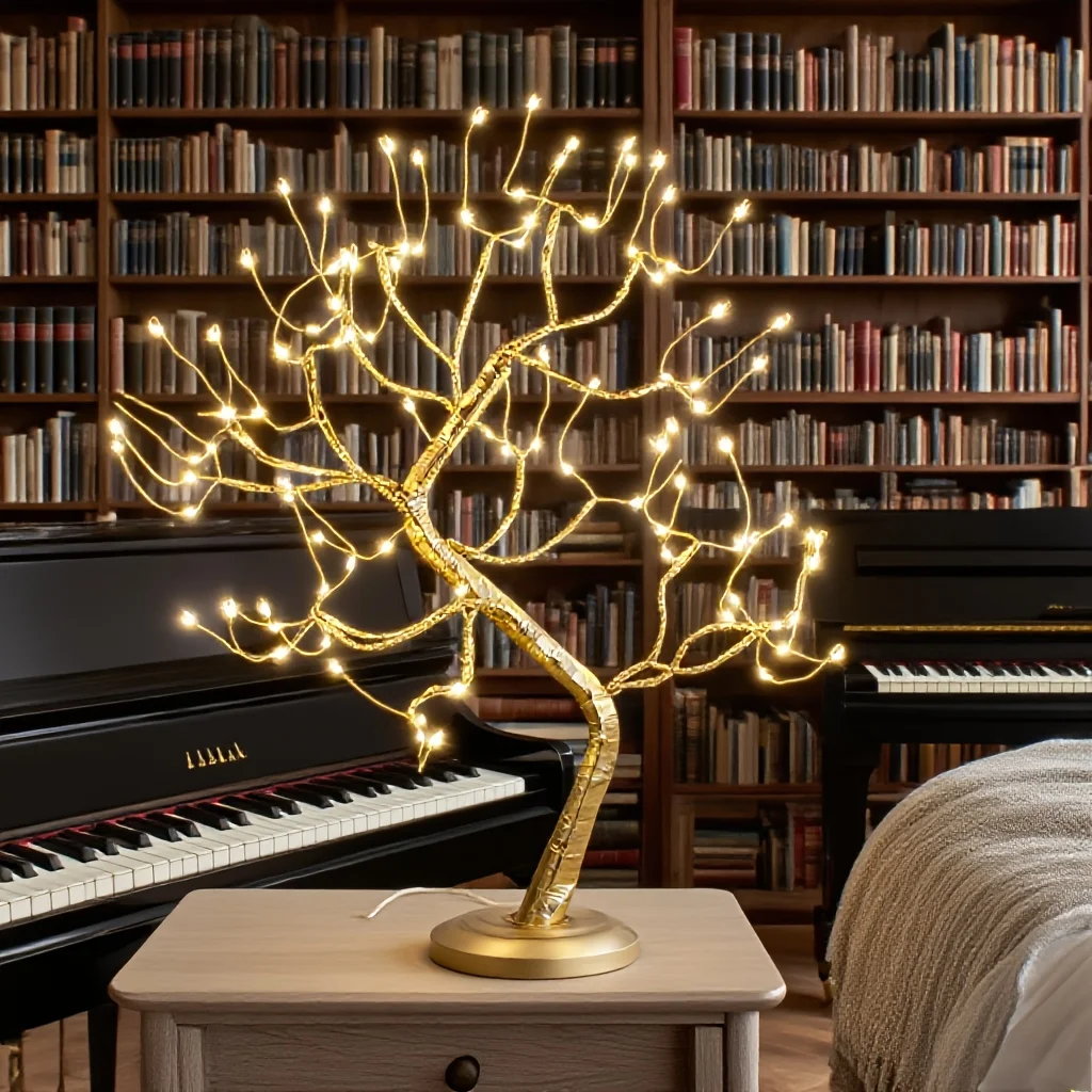 

108 LED Tabletop Bonsai Tree Light - Warm White Lamp Timer & 8 Modes, Battery/Usb Powered, for Home Decor, Living Room, Bedroom, Christmas, Wedding, Gift (Golden Branches)