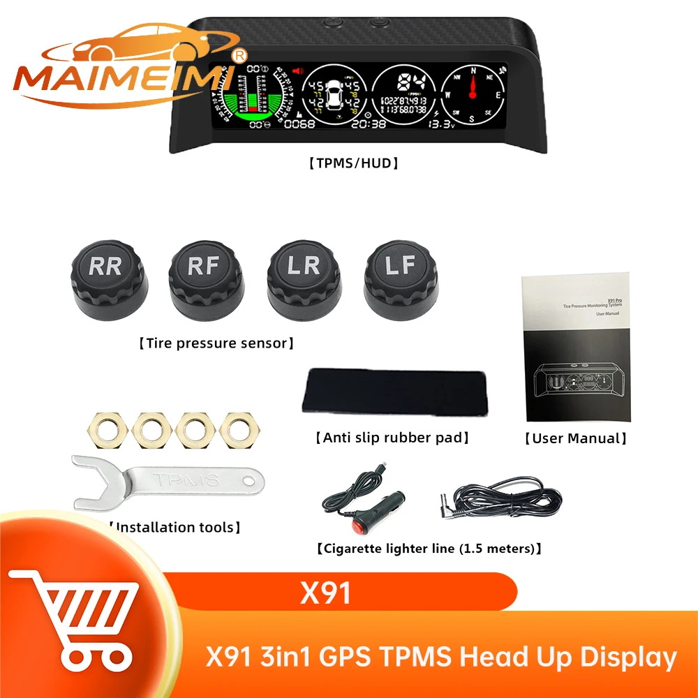 X91 Tire Pressure Gauge GPS TPMS for HUD Speedometer Slope Meter Inclinometer Car Accuracy Positioning System Compass
