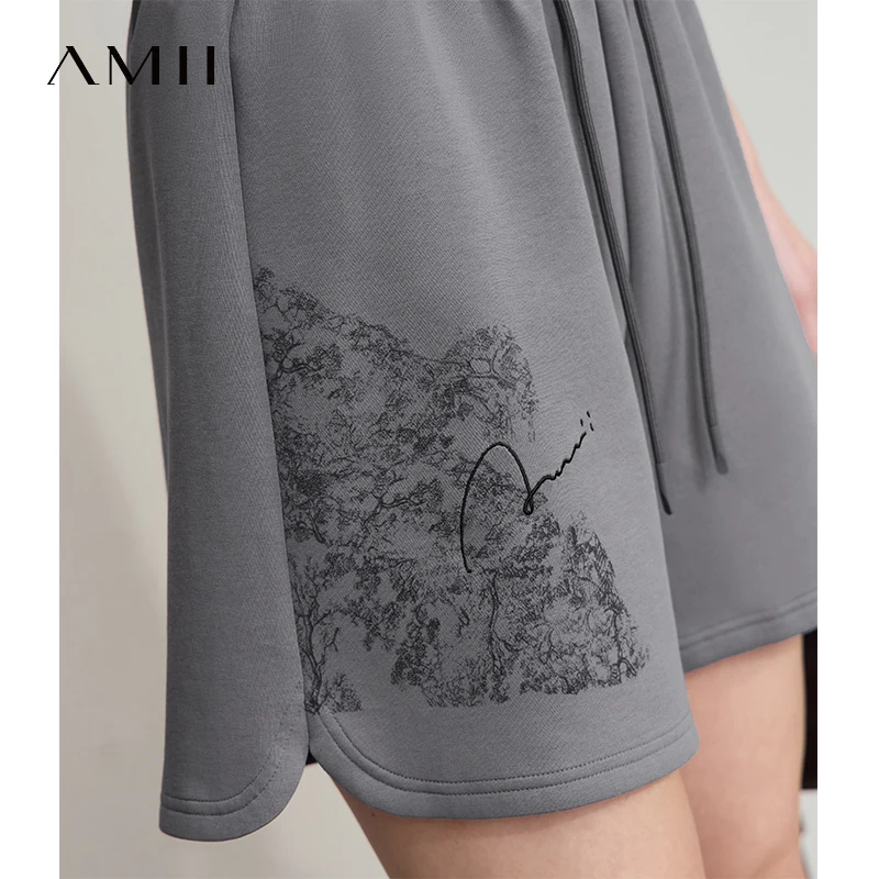 AMII Minimalist Summer Casual Shorts for Women 2025 Print Sports Style Short Pants Female Fashion Straight Pant Woman 12522004