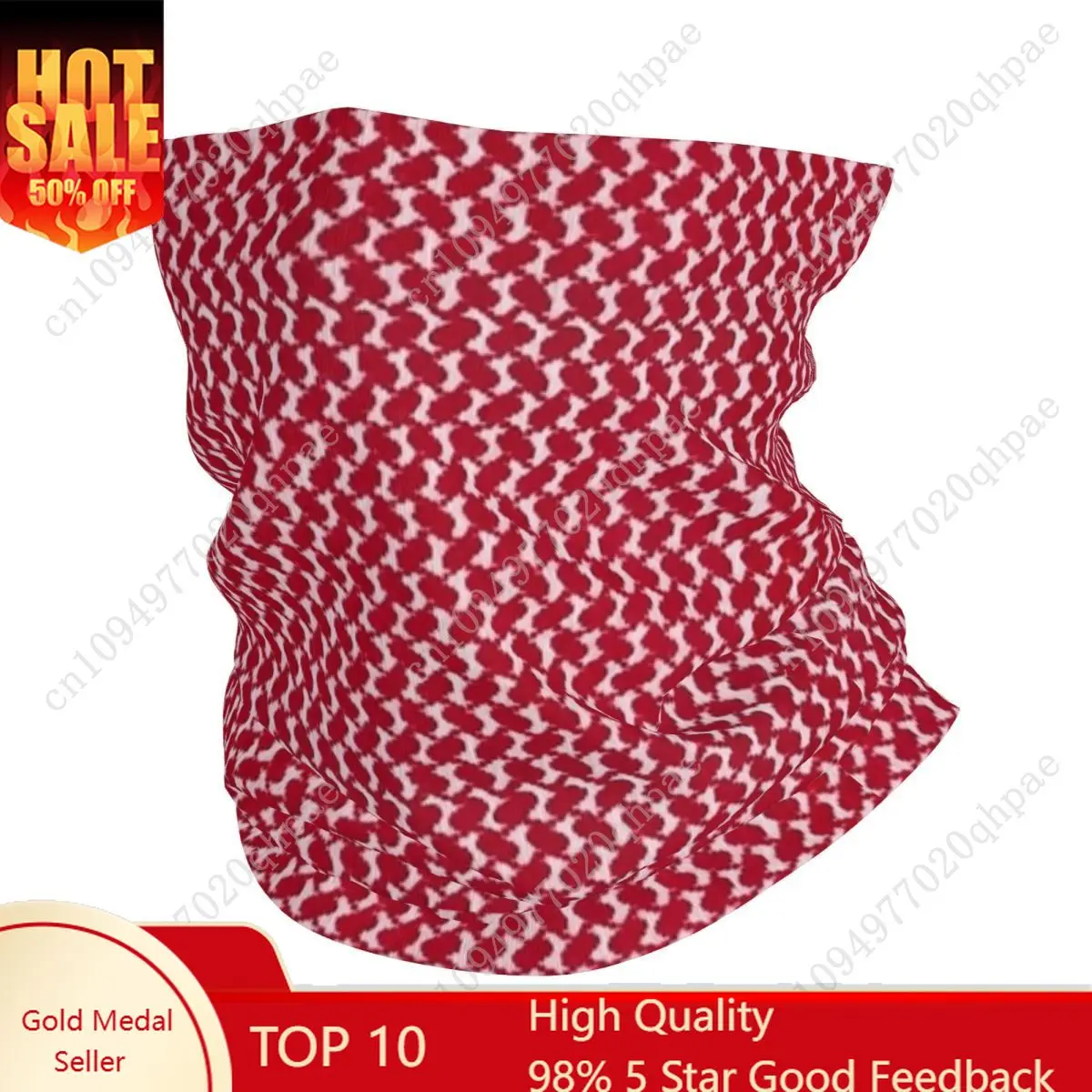 Middle Eastern Keffiyeh Bandana Neck Gaiter Printed Red White Kufiya Shemagh Balaclavas Magic Scarf Headband Hiking Unisex Adult