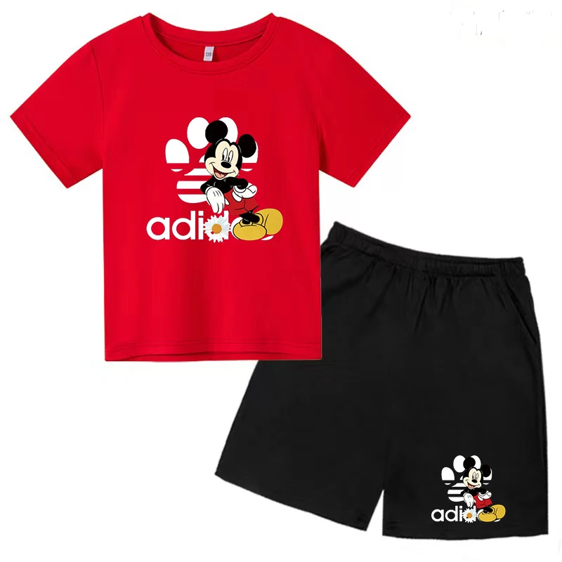 Kids T-shirt Anime Mouse Brand Printed Boys Girls Toddler 3-12Y Top+Shorts 2P Beautiful Girls Clothes Charming Casual Sports Set