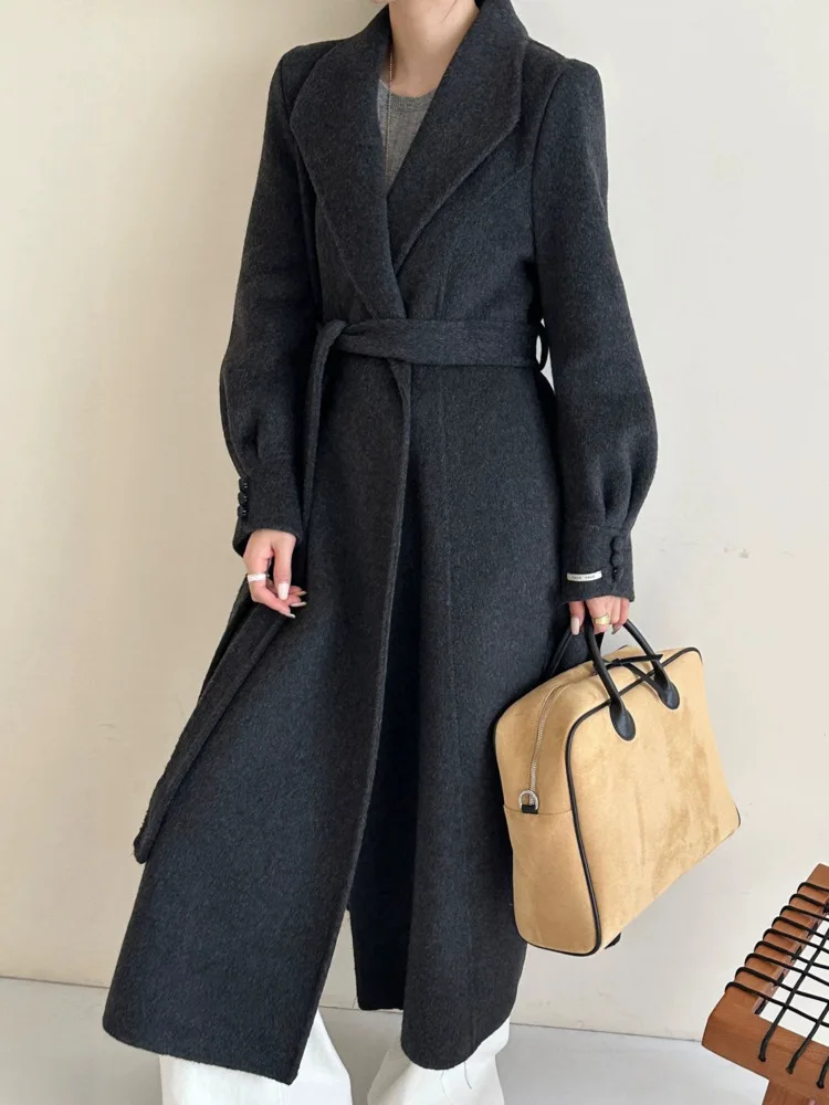 ZMEENNA-abrigo elegante de mezcla de lana para mujer, abrigo clásico de invierno de longitud completa con solapa con muescas, chaqueta elegante ZM4018