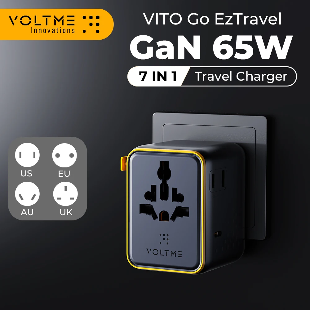 

VOLTME TC65W 7IN1 Universal Travel Adapter 3*USB-C 2*USB-A AC Socket Mobile Phone Charger PD Charger for iPhone 16 15 Xiaomi