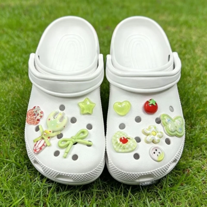 10PCS Green Fresh Fruit Cartoon Buttons DIY Pendant Charms for Clog Shoes Garden Decor Cute Xmas Gift Idea