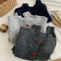 AOSSVIAO 2026 Deep Grey Wool Knitted Cardigan For Women In Autumn Winter Soft And Sticky Warm Love Buckle Shoulder Sleeves - Image 5