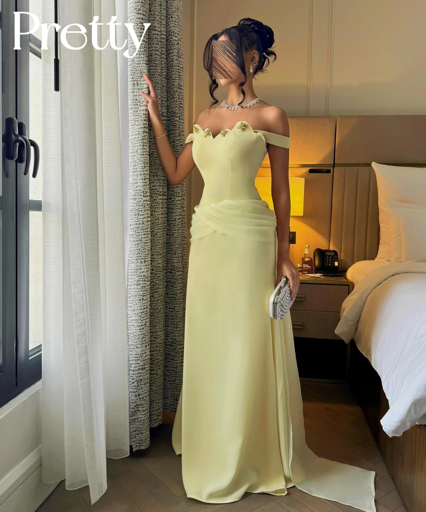 Платье для выпускного вечера Саудовской Аравии Русалка с открытыми плечами Вечерние платья с блестками Индивидуальное желтое кристаллическое бисерное элегантное вечернее платье