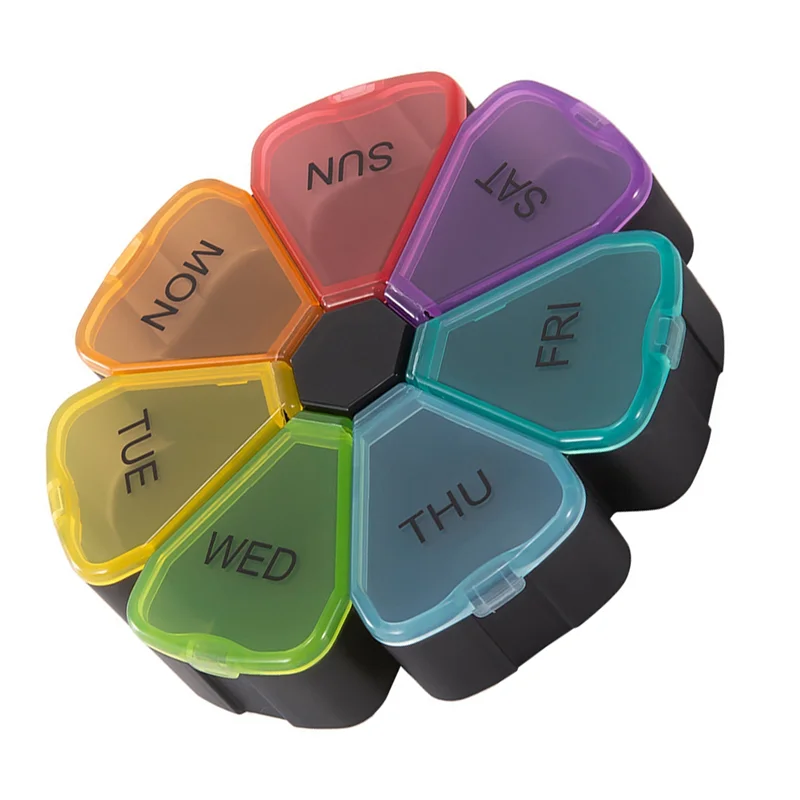 Round Portable Pill Box Medicine Planner Round Shaped Small Case Weekly Pill Organizer 7-Sided Pill Reminder