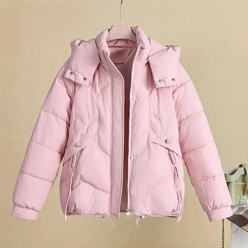 

Women's Short Coat Autumn Winter New Woman Down cotton Jacket Fashion Korean version Loose Hooded Coat Lady Warm Parka Outwear