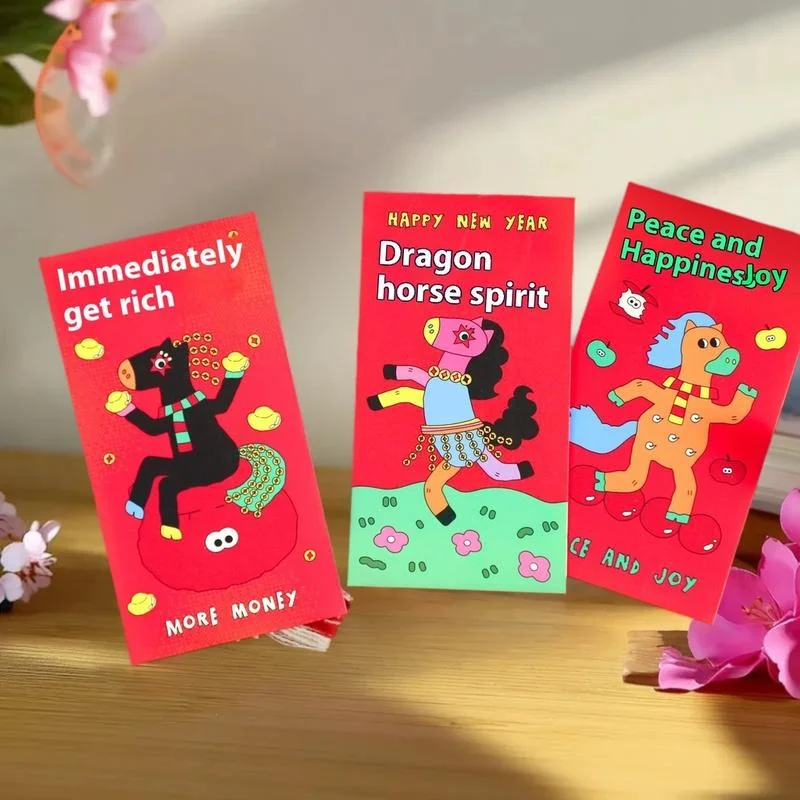 6Pcs/set Cartoon Creativity Chinese New Year Money Envelope Lucky Red Pockets 2026 Horse Year Spring Festival Red Envelope