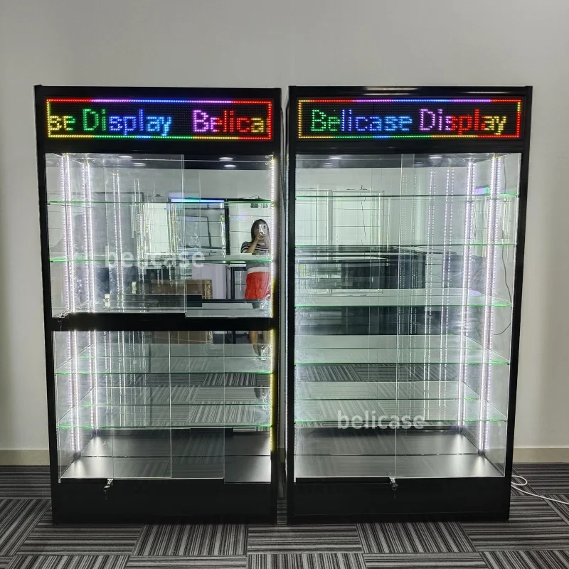 

Customized. Smoke Shop glass cabinet display with LED advertising board retail store glass showcase Smoke Sho