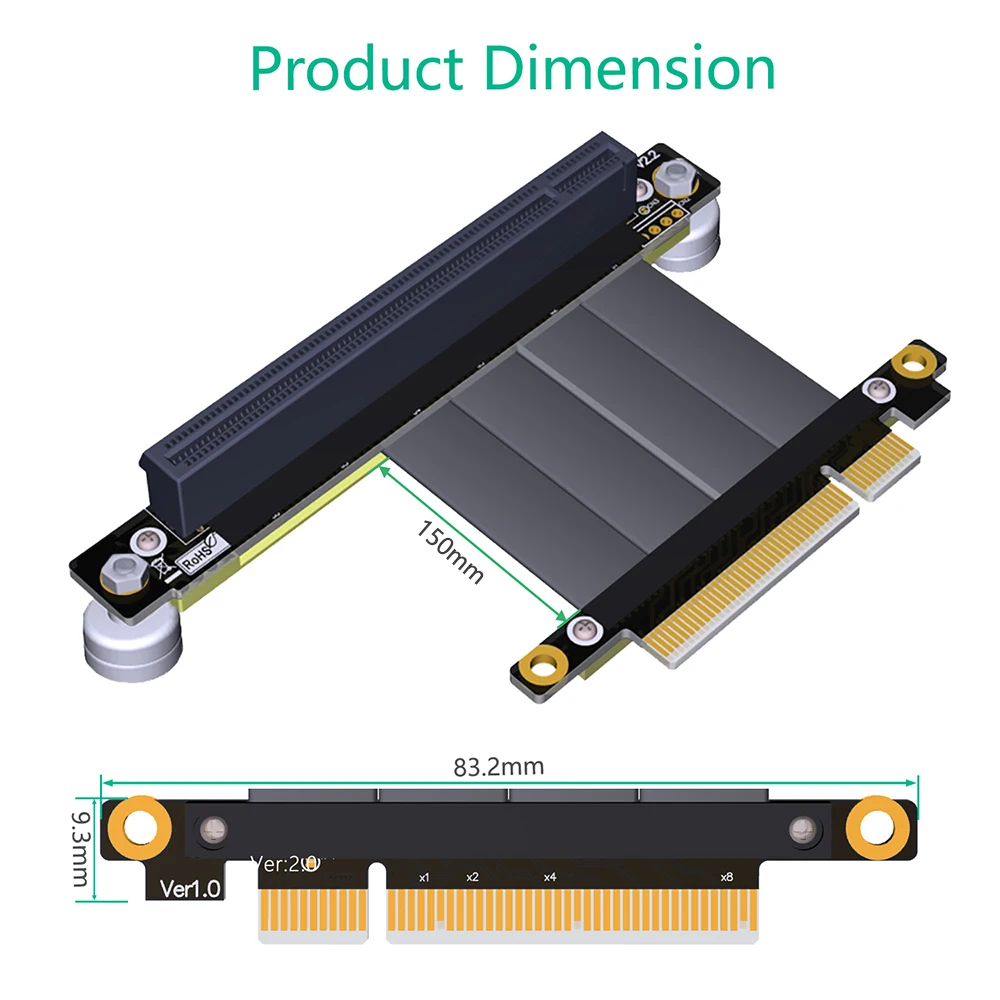 Tarjeta elevadora PCI Express x8 a x16, tarjeta gráfica macho a hembra, Cable de extensión de cinta PCIE 3,0 PCI-E 16x con Base magnética