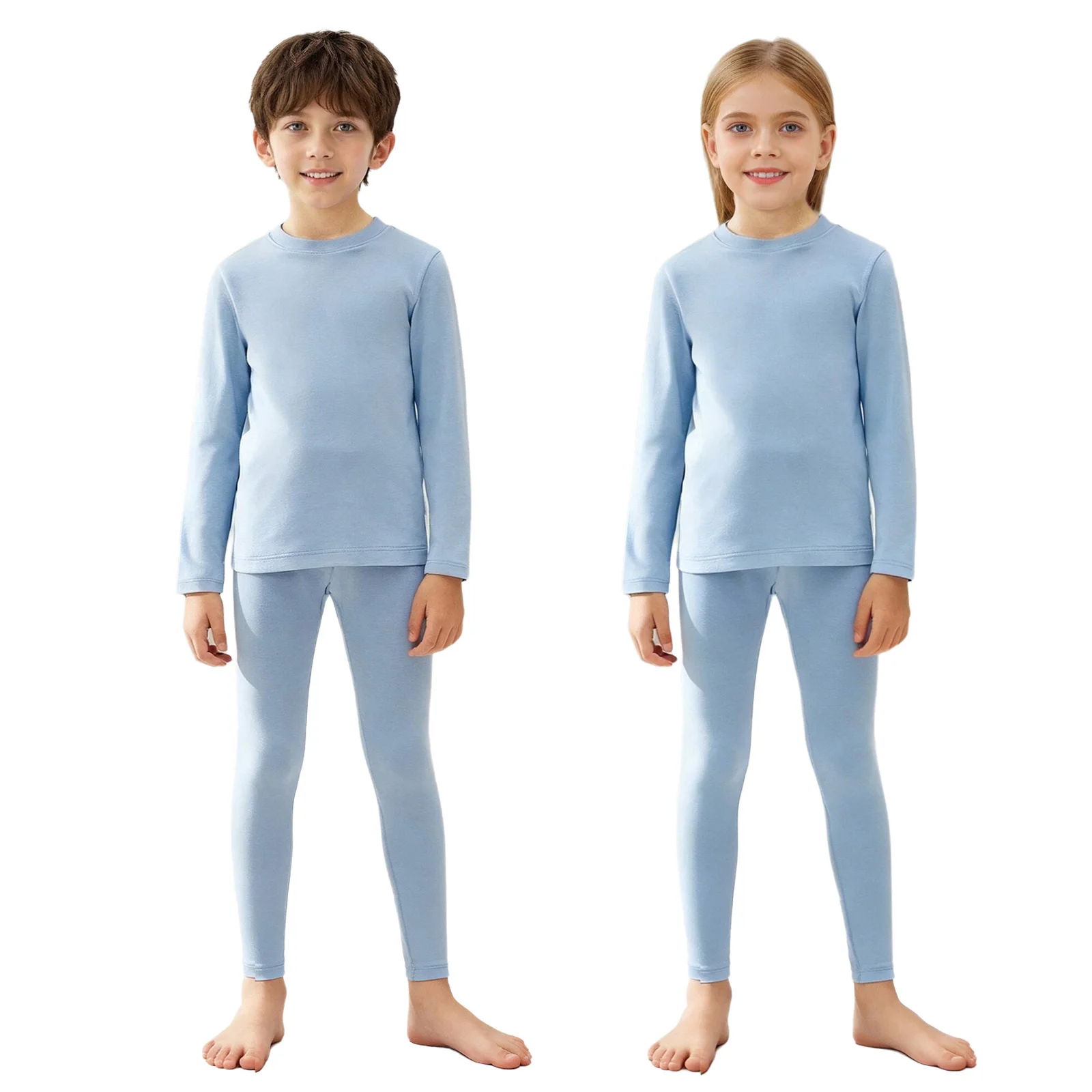 Kids Girls Boys 2-Piece Thermal Underwear Set Sleepwear Autumn Outfit Round Neck Long Sleeve Top+Leggings Set for Casual Outdoor - view 5