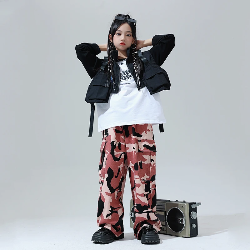 Pantalon cargo salomon pour enfants, veste en fibre, streetwear décontracté, costume de danse, vêtements de spectacle, vêtements hip hop pour fille et garçon