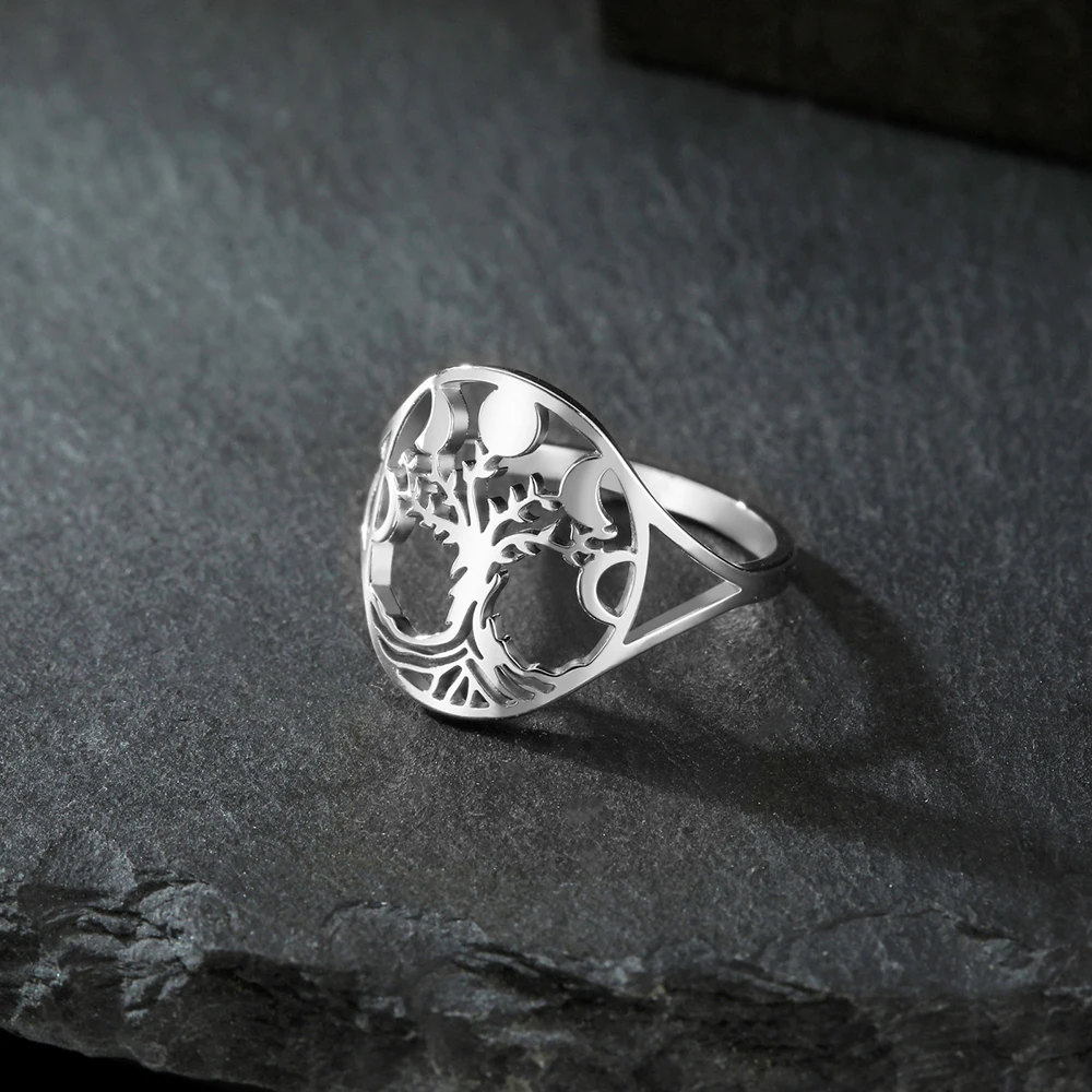 Dawapara Mondphase und Baum des Lebens Frauen Ring Mond göttin Symbol Wicca Glück Amulett Edelstahl heidnischen Schmuck – Detail 10